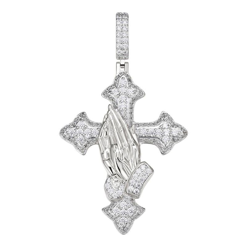 Moissanite Cross & Praying Hands Pendant