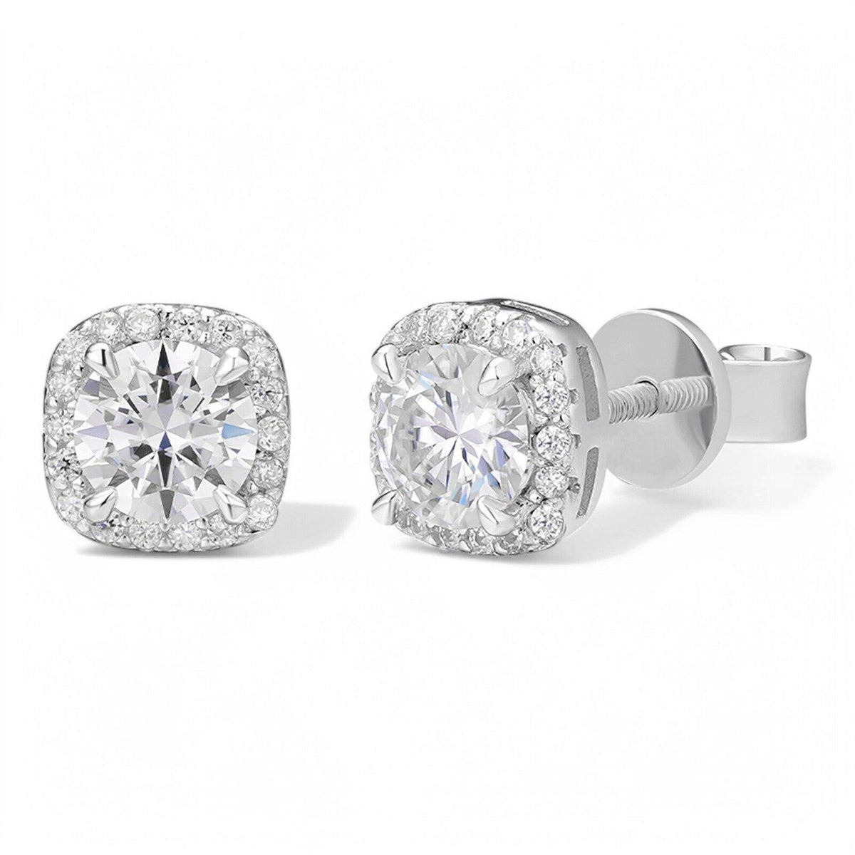 Moissanite Square Halo Stud Earrings 6mm