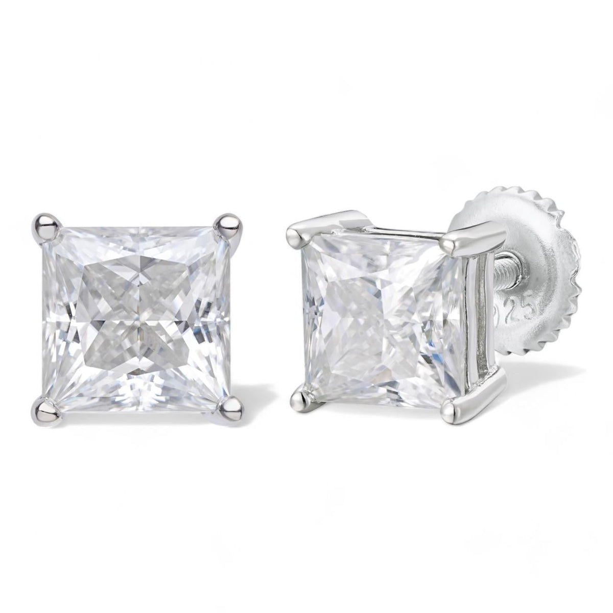 Moissanite Princess Cut Square Solitaire Stud Earrings 5mm