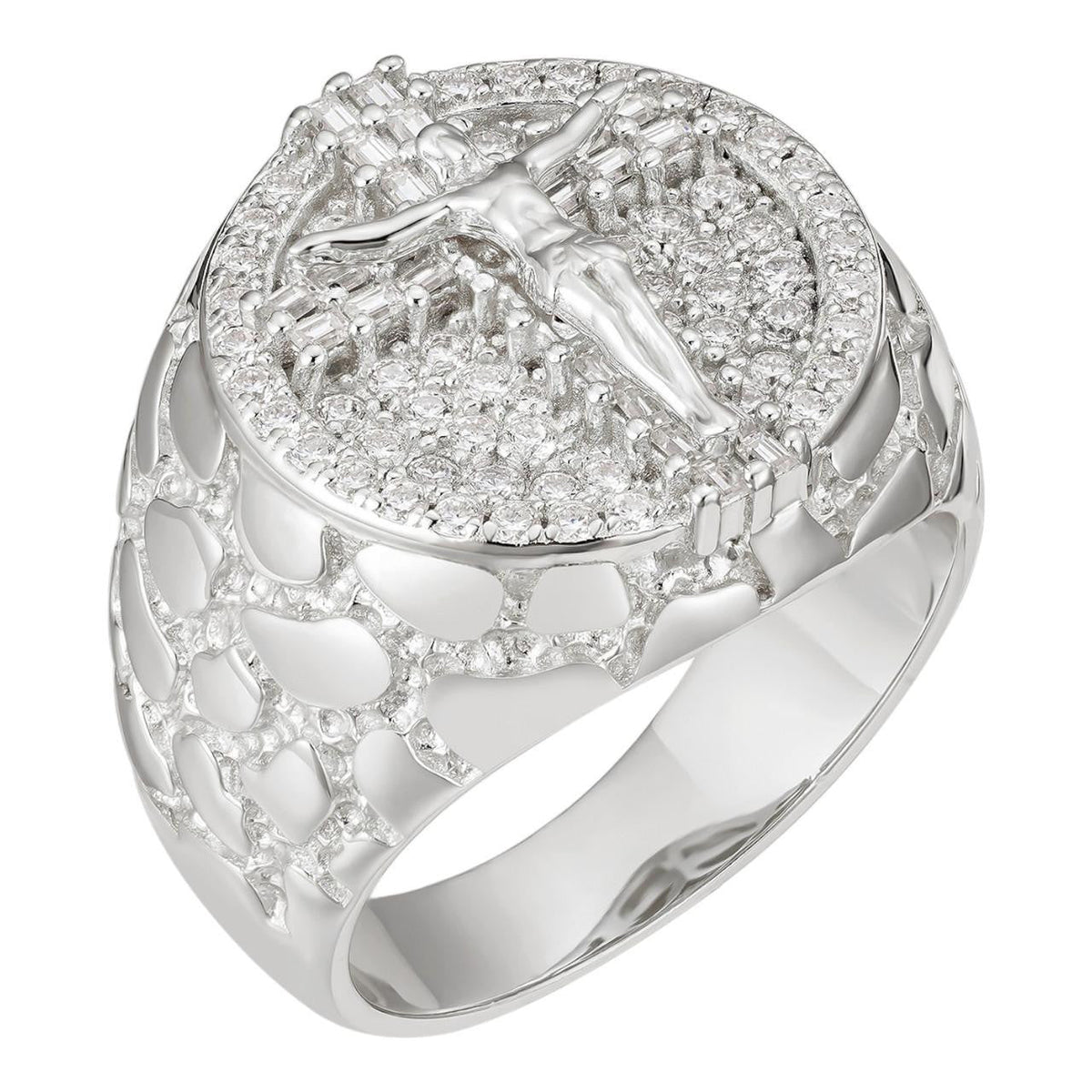 Moissanite Jesus on Cross Nugget Ring