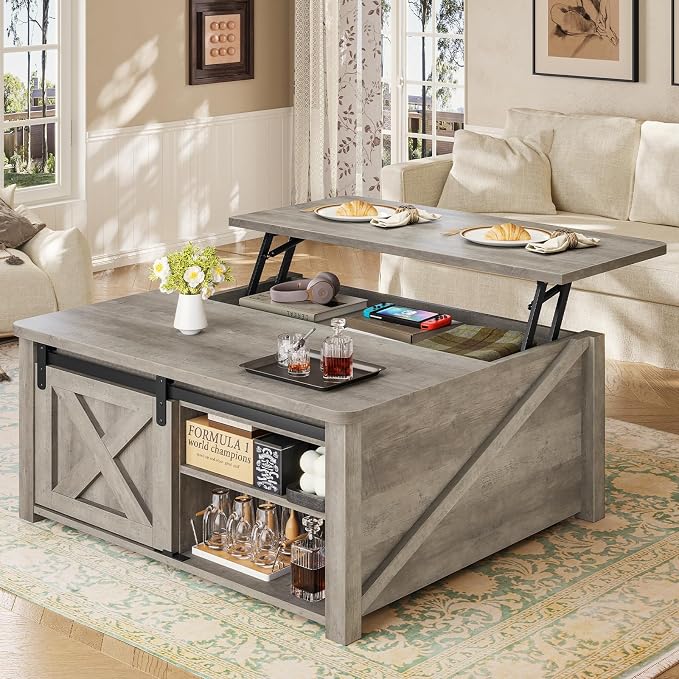 31.5" Lift-Top Coffee Table with Hidden Storage — White