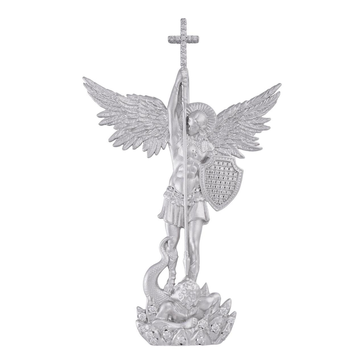 Moissanite Saint Michael Pendant (Sandblasted Matte)