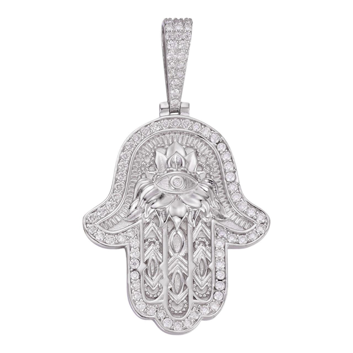 Moissanite Hamsa Evil Eye Hand Pendant