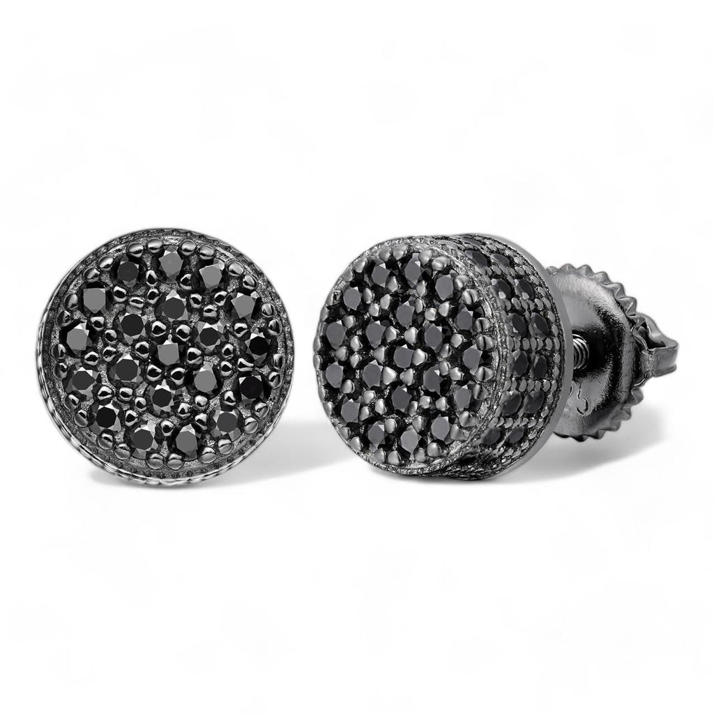 Black Moissanite 3D Round Earrings