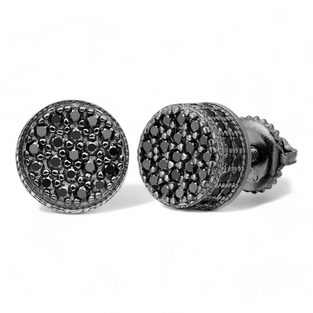 Black Moissanite 3D Round Earrings