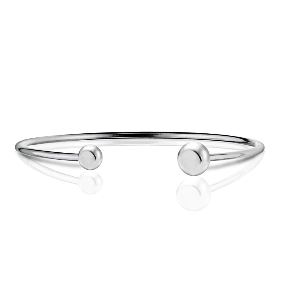 Sterling Silver Polished Bead Cuff Bangle Bracelet