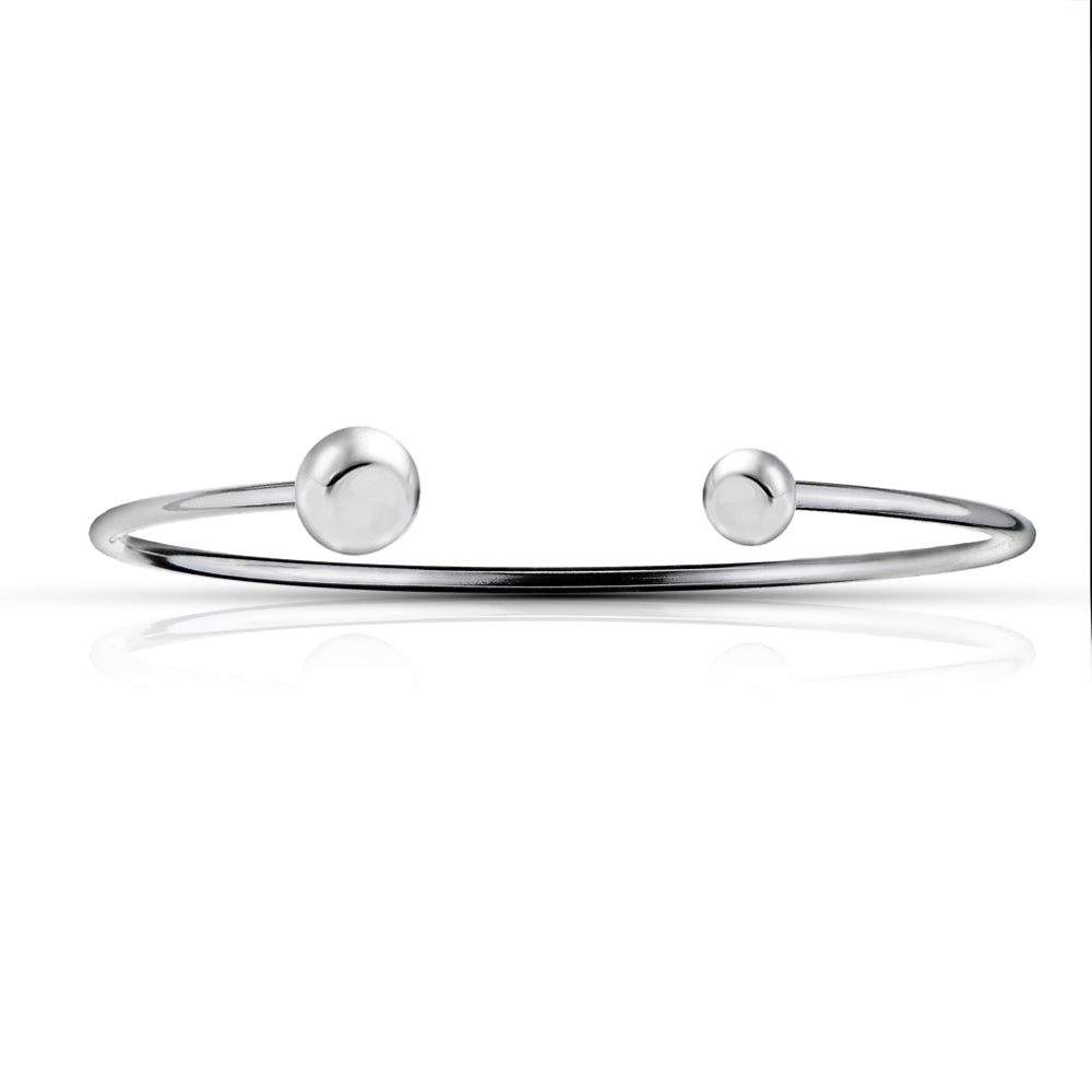 Sterling Silver Polished Bead Cuff Bangle Bracelet