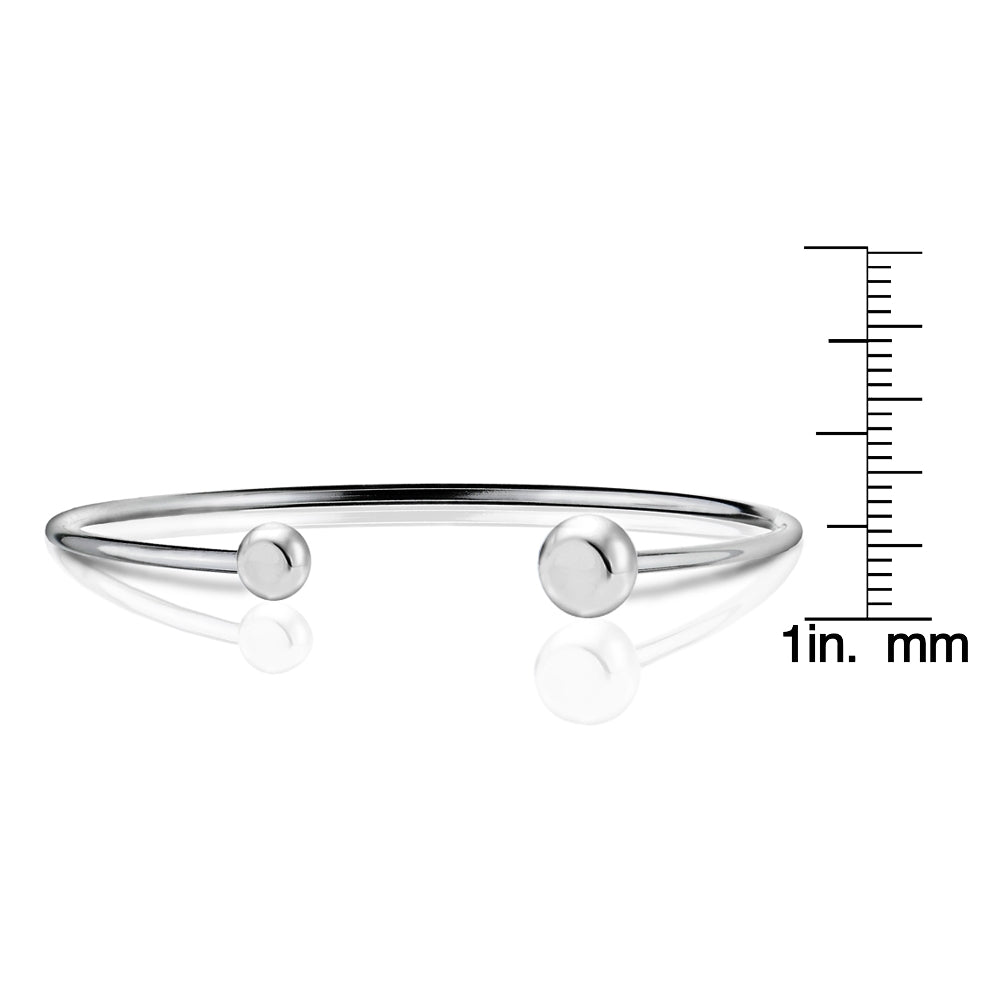 Sterling Silver Polished Bead Cuff Bangle Bracelet