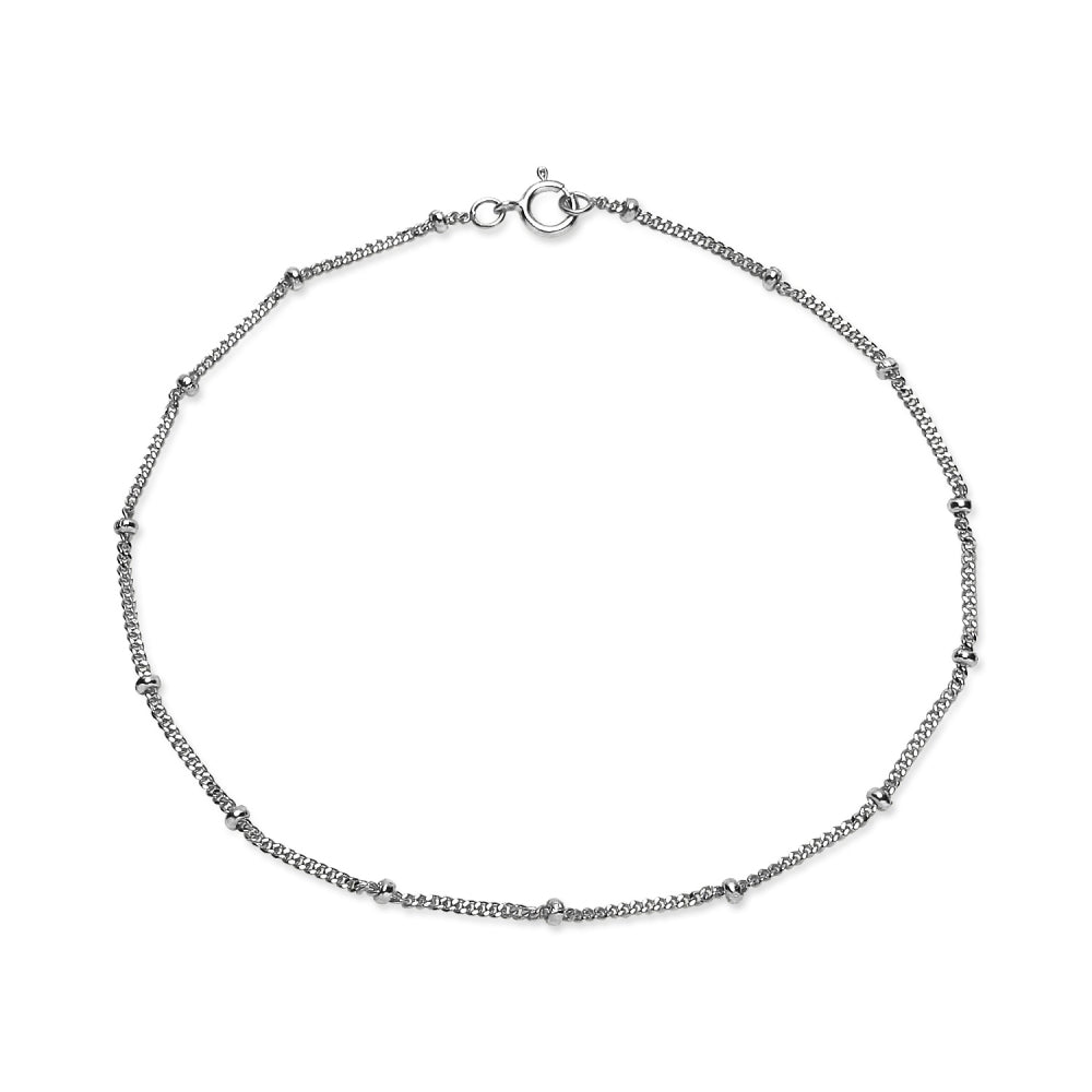 Sterling Silver 2mm Bead Station Cable Chain Bracelet, 8 Inches