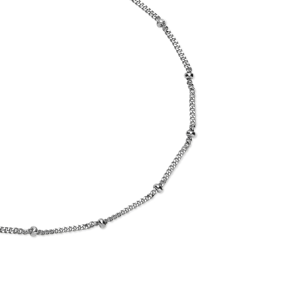 Sterling Silver 2mm Bead Station Cable Chain Bracelet, 8 Inches