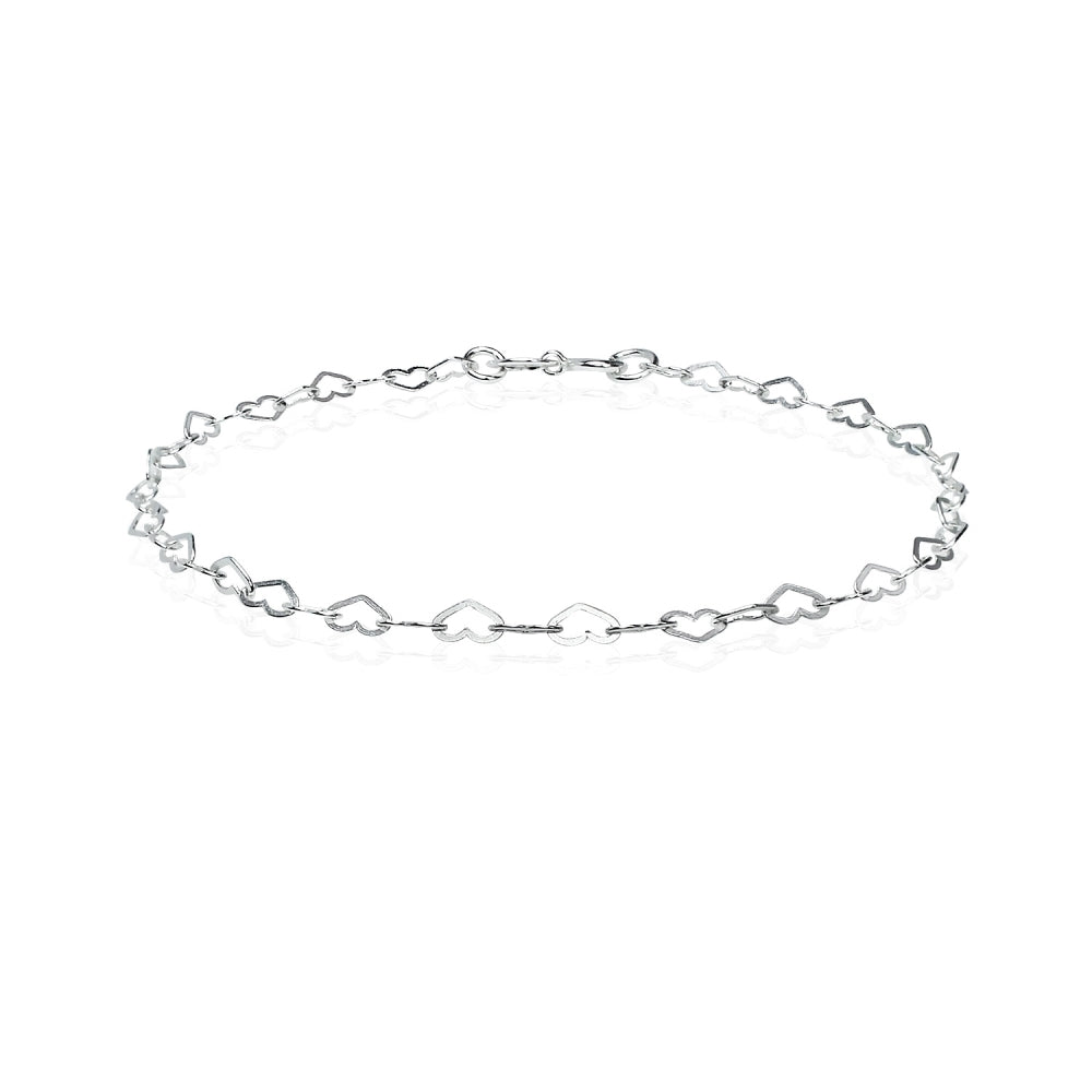Heart Link Chain Bracelet in Sterling Silver