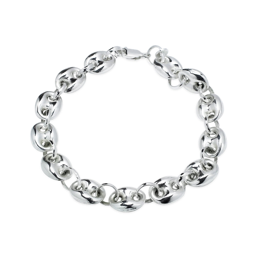 Sterling Silver High Polished Puffed Anchor Mariner Chain Bracelet, 7 Inches