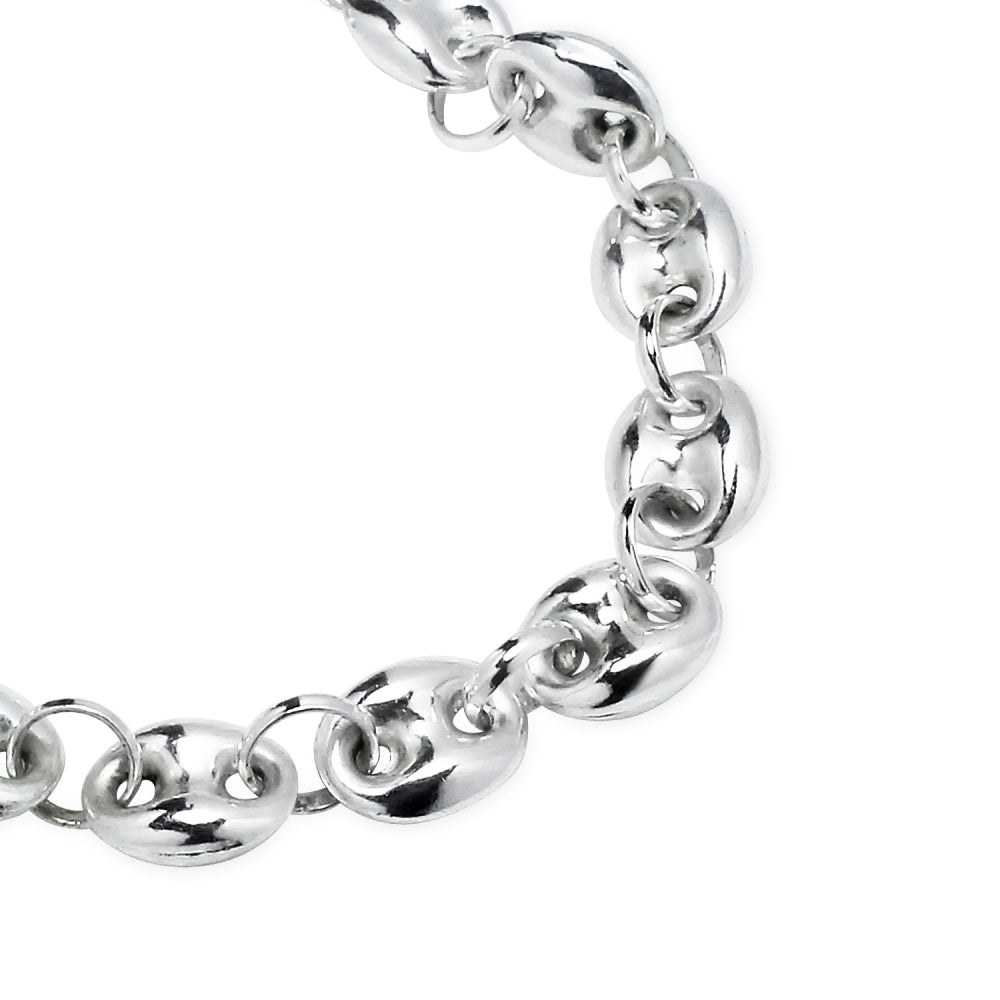 Sterling Silver High Polished Puffed Anchor Mariner Chain Bracelet, 7 Inches