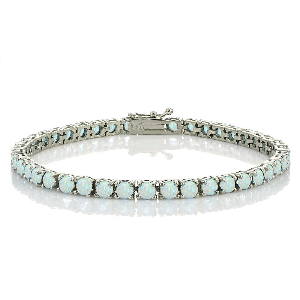 Sterling Silver 4.3ct White Opal 4mm Round Tennis Bracelet