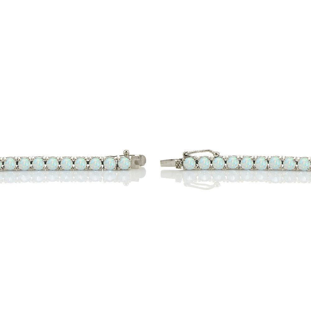 Sterling Silver 4.3ct White Opal 4mm Round Tennis Bracelet