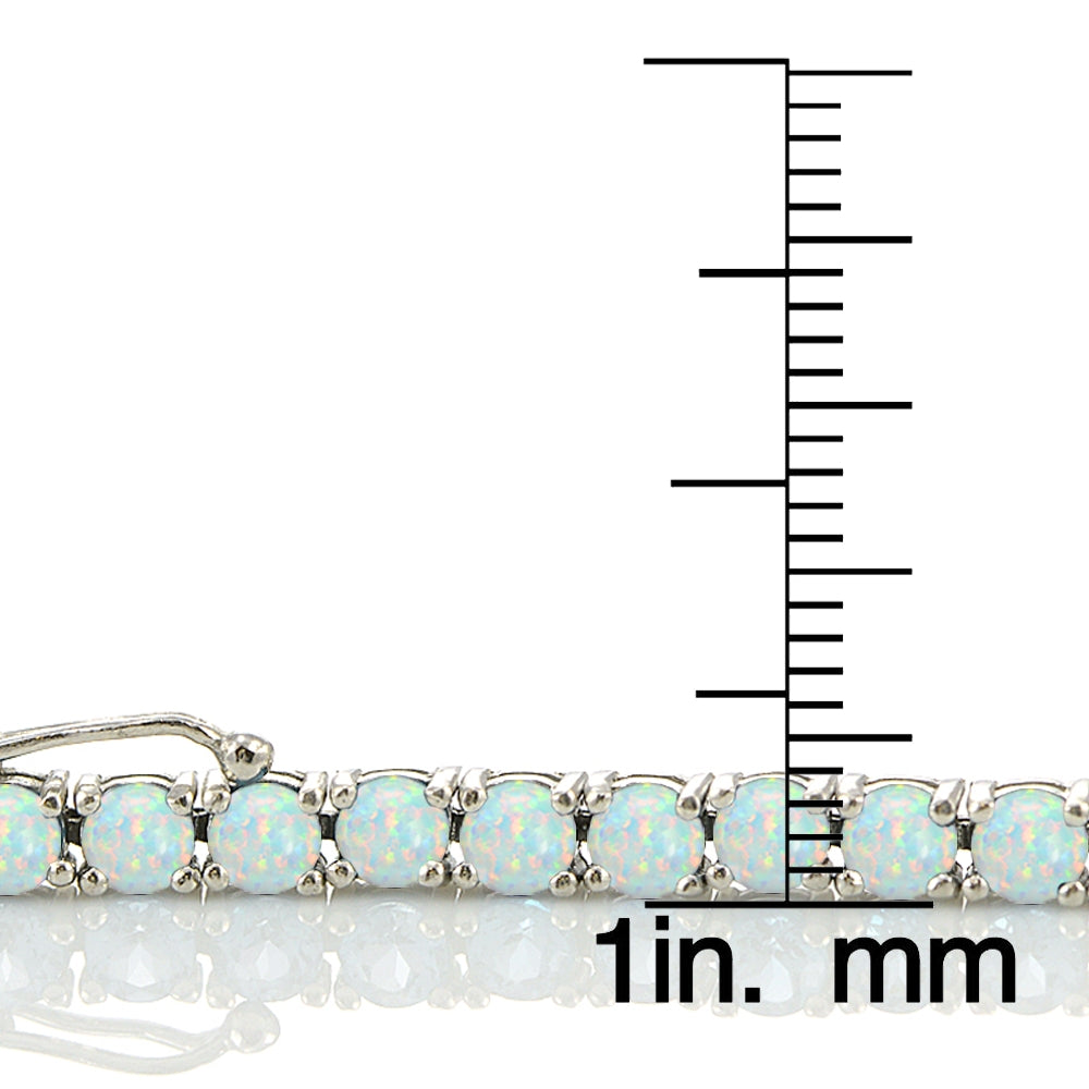 Sterling Silver 4.3ct White Opal 4mm Round Tennis Bracelet