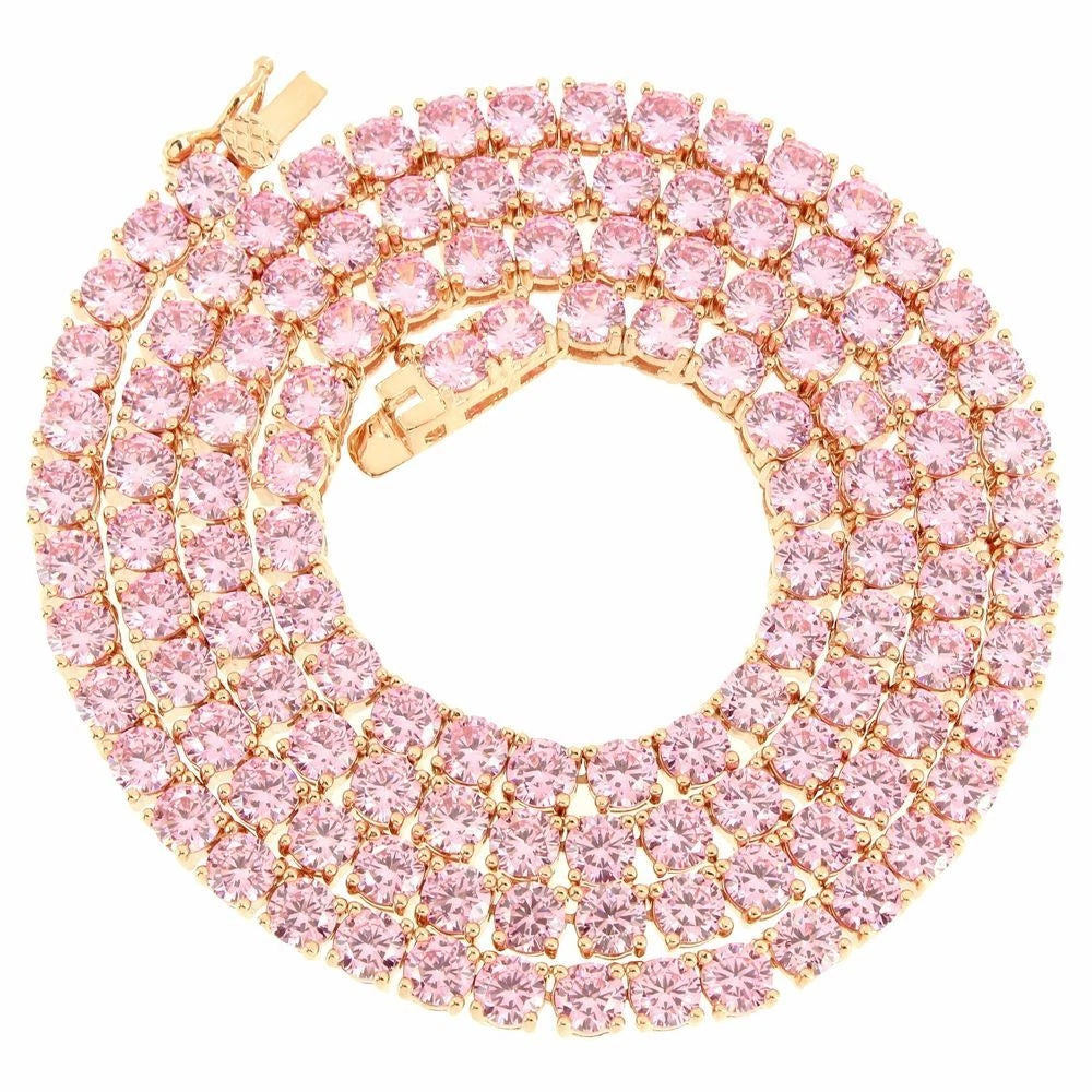 4mm Pink Stone Tennis Chain Necklace — Gemstones