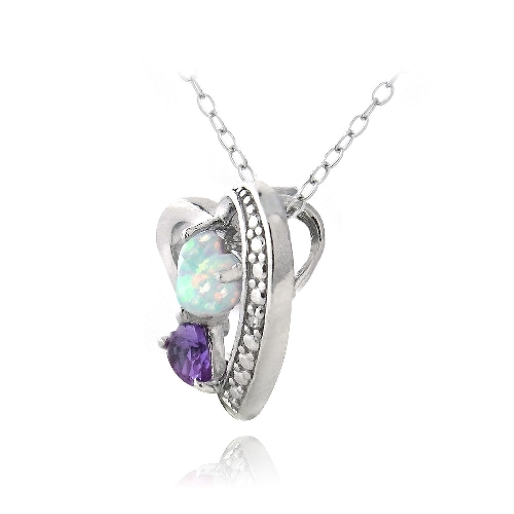 Sterling Silver Diamond Accent Amethyst & White Opal Triple Heart Necklace