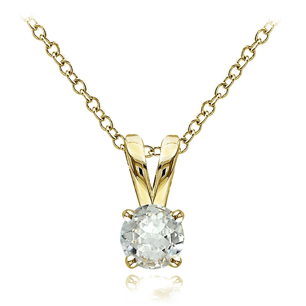 Yellow Gold Flashed Sterling Silver Aquamarine 5mm Round Solitaire Necklace