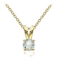 Yellow Gold Flashed Sterling Silver Aquamarine 5mm Round Solitaire Necklace