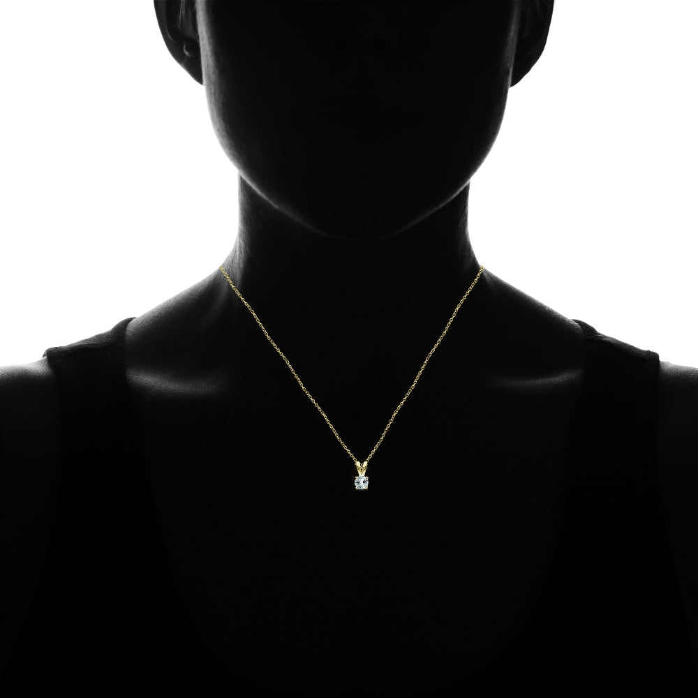 Yellow Gold Flashed Sterling Silver Aquamarine 5mm Round Solitaire Necklace