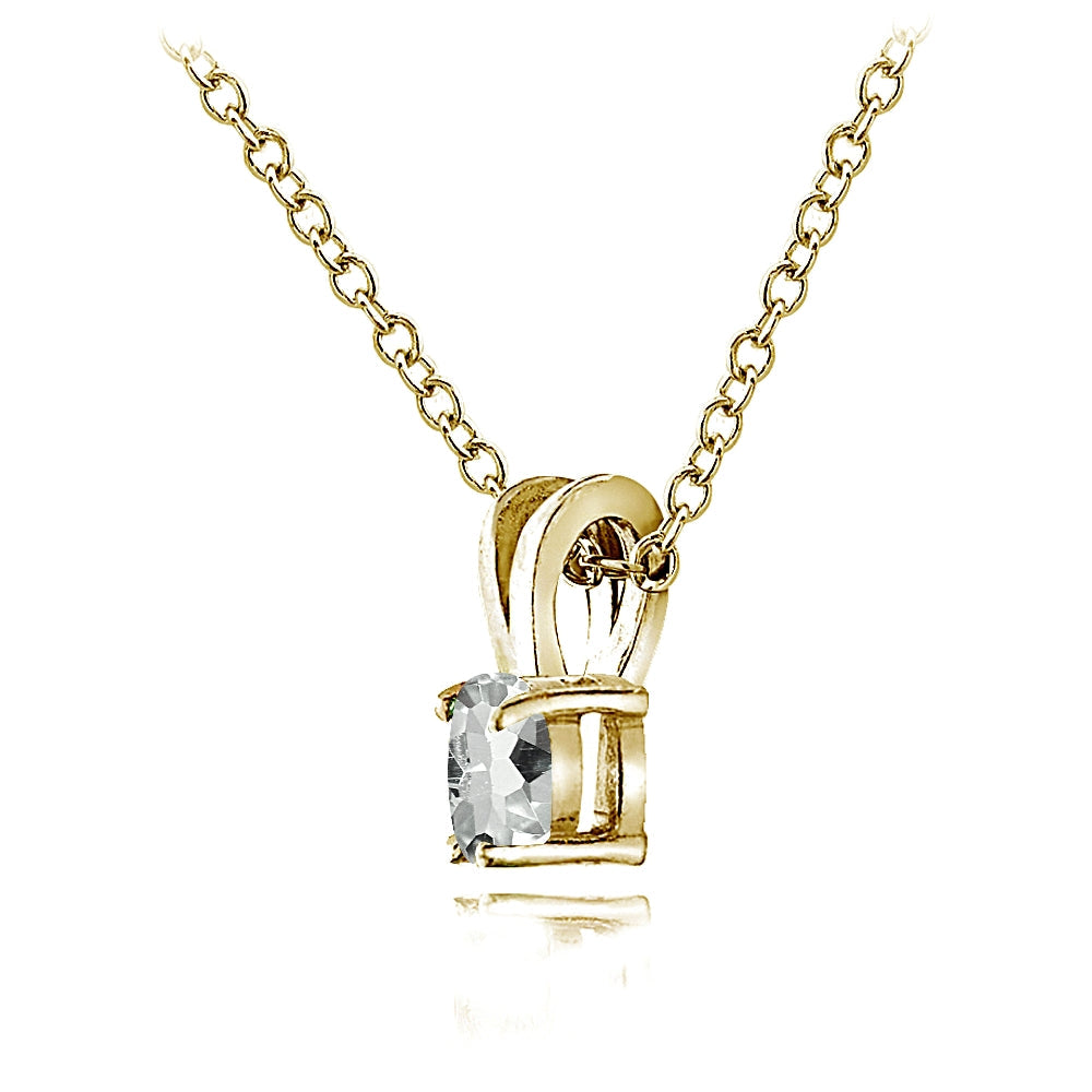 Yellow Gold Flashed Sterling Silver Aquamarine 5mm Round Solitaire Necklace