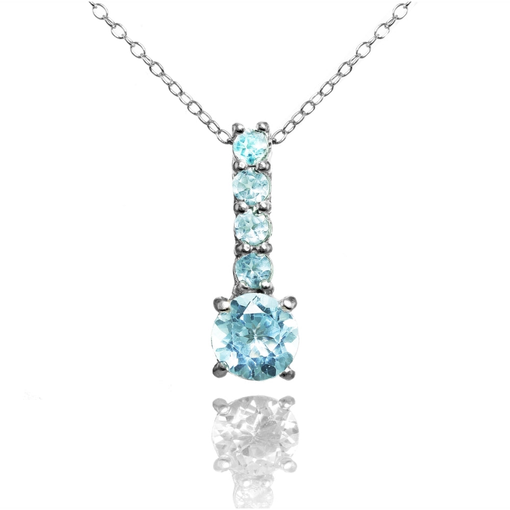 Sterling Silver Blue Topaz 5 Stone Round Drop Necklace