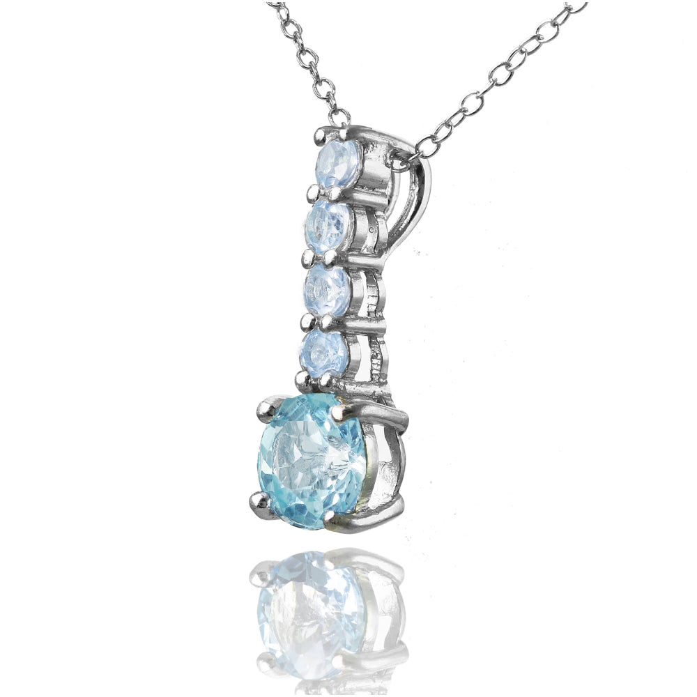 Sterling Silver Blue Topaz 5 Stone Round Drop Necklace