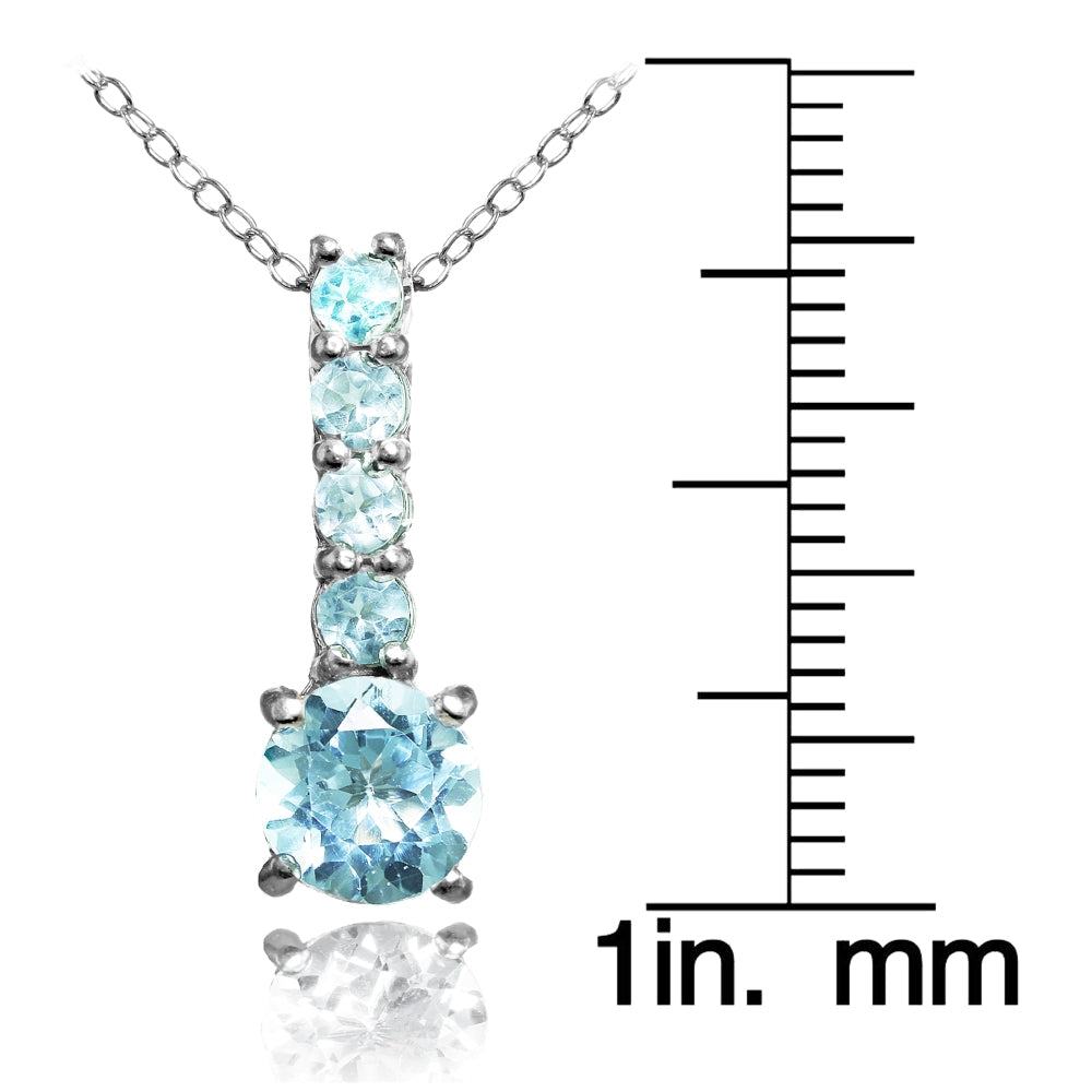 Sterling Silver Blue Topaz 5 Stone Round Drop Necklace