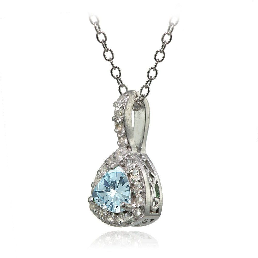 Sterling Silver Blue Topaz & White Topaz Trillion-Cut Necklace