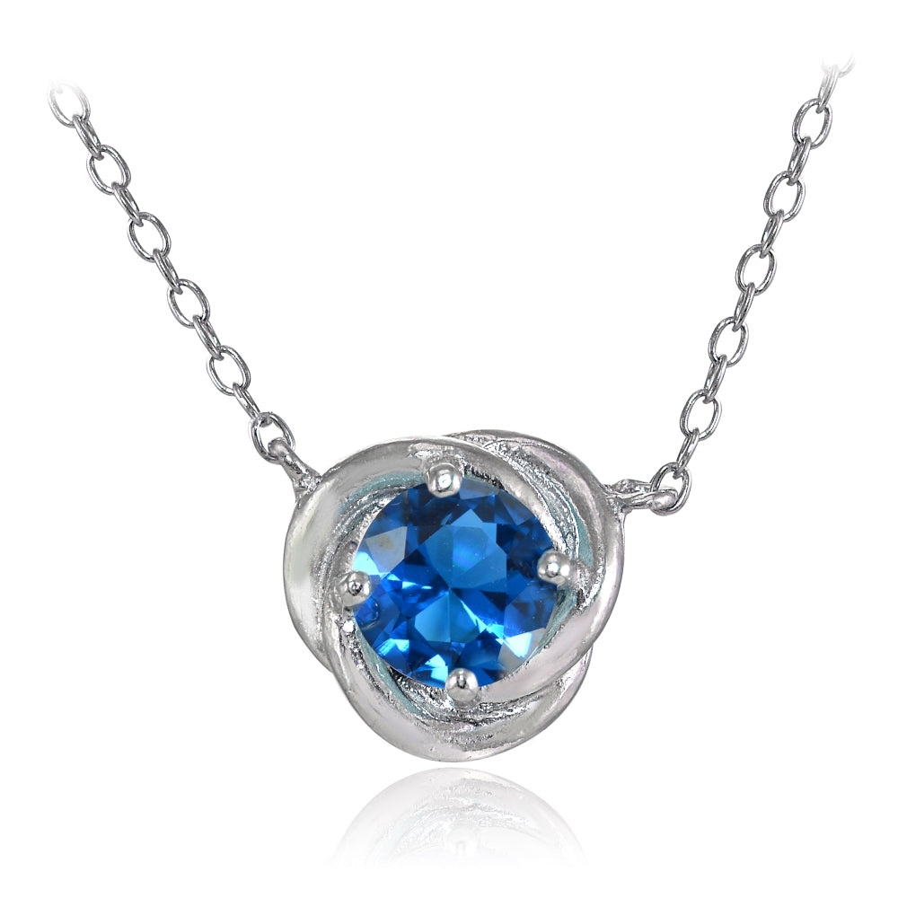 Sterling Silver London Blue Topaz 6mm Round Love Knot Pendant Necklace