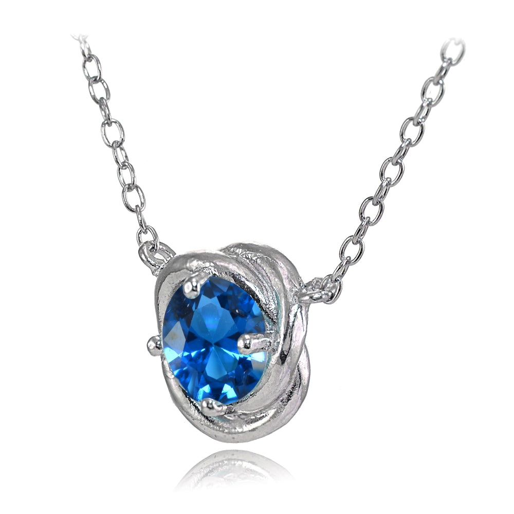Sterling Silver London Blue Topaz 6mm Round Love Knot Pendant Necklace