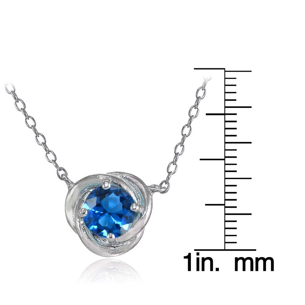 Sterling Silver London Blue Topaz 6mm Round Love Knot Pendant Necklace