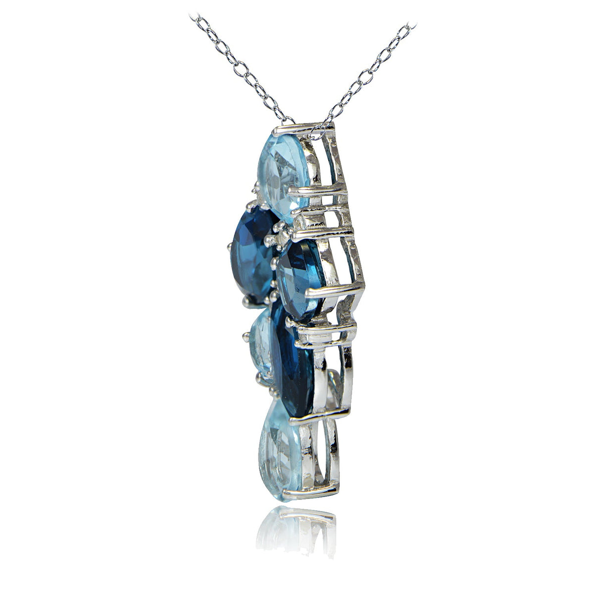 Sterling Silver London Blue Blue Topaz and White Topaz Tonal Cluster Necklace