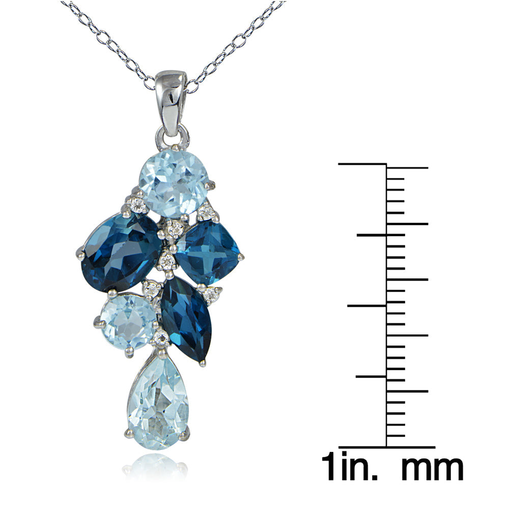 Sterling Silver London Blue Blue Topaz and White Topaz Tonal Cluster Necklace