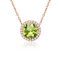 Rose Gold Flashed Sterling Silver Peridot and Cubic Zirconia Round Halo Necklace