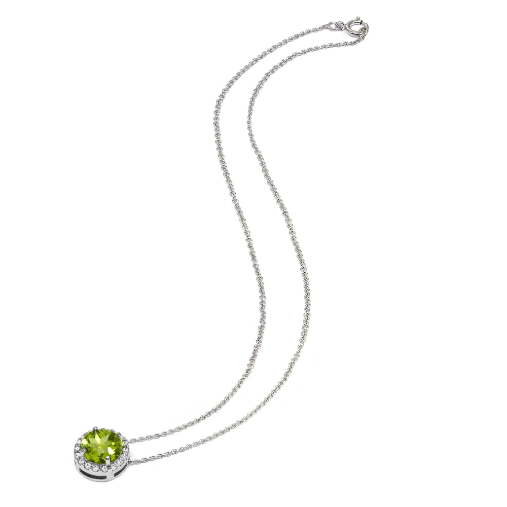 Sterling Silver Peridot and White Topaz Halo Slide Pendant Necklace