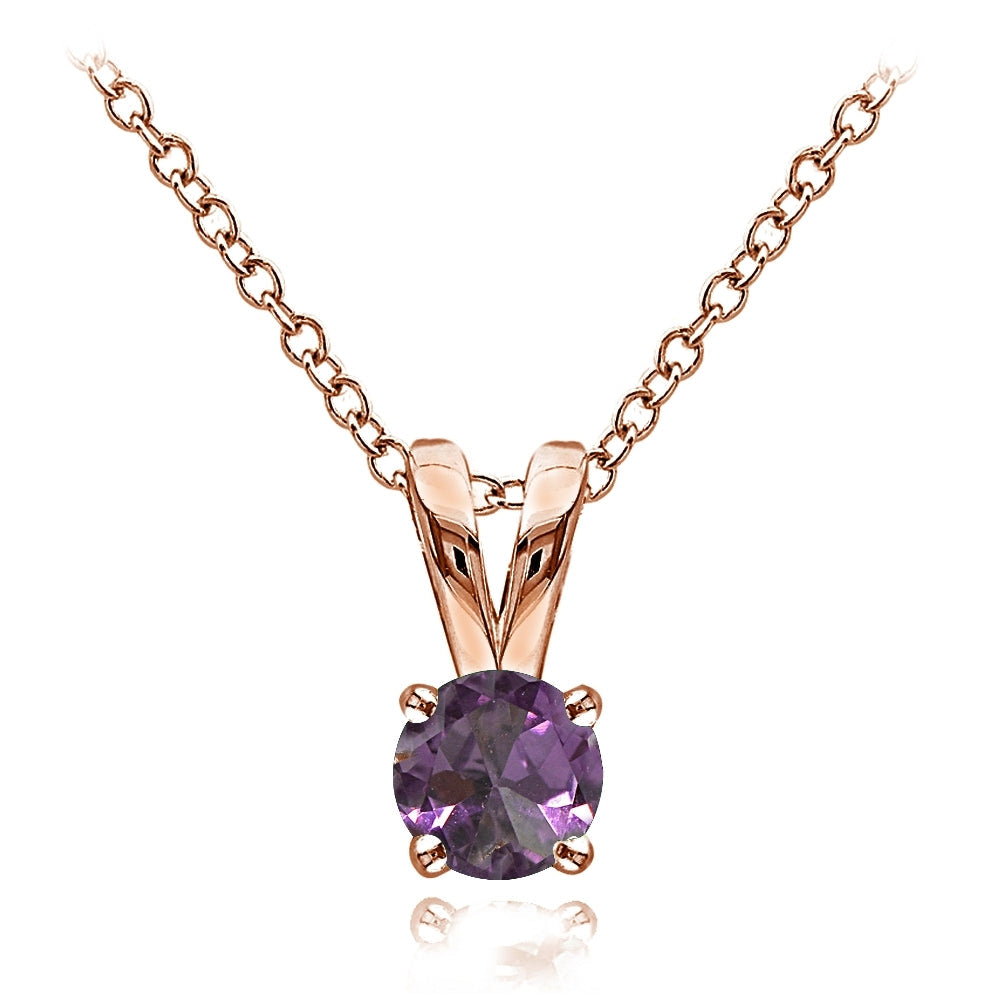 Rose Gold Flashed Sterling Silver Alexandrite 5mm Round Solitaire Necklace