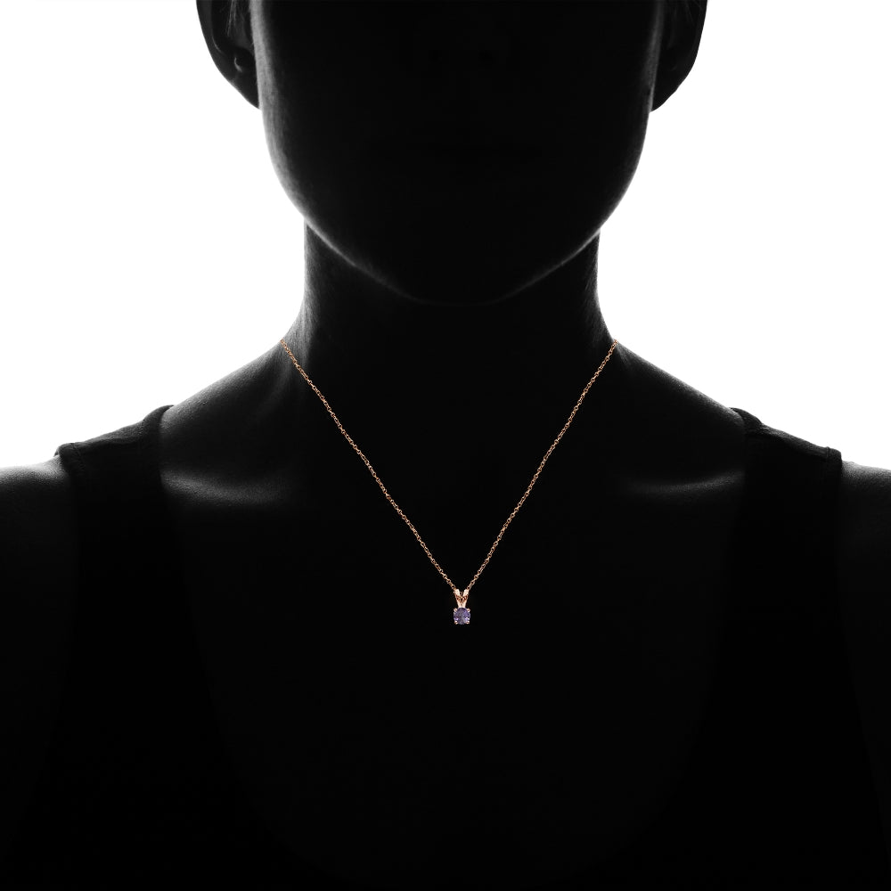 Rose Gold Flashed Sterling Silver Alexandrite 5mm Round Solitaire Necklace