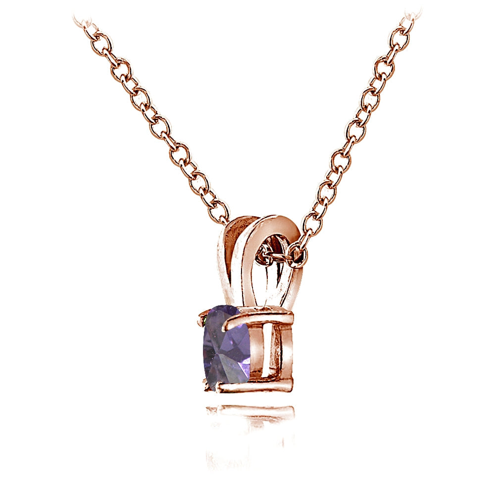 Rose Gold Flashed Sterling Silver Alexandrite 5mm Round Solitaire Necklace
