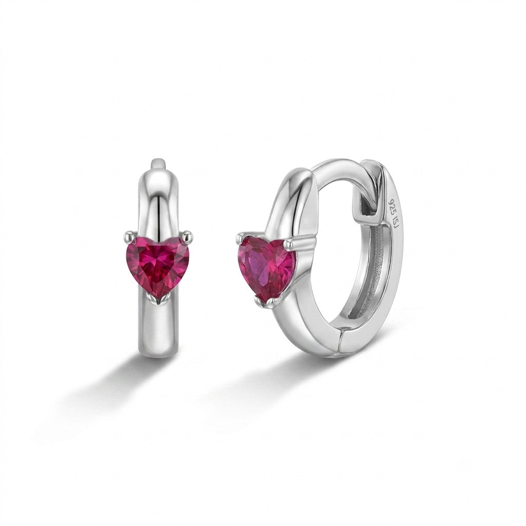 Kids Heart Prong Huggie Hoop Earrings — 925 Sterling Silver