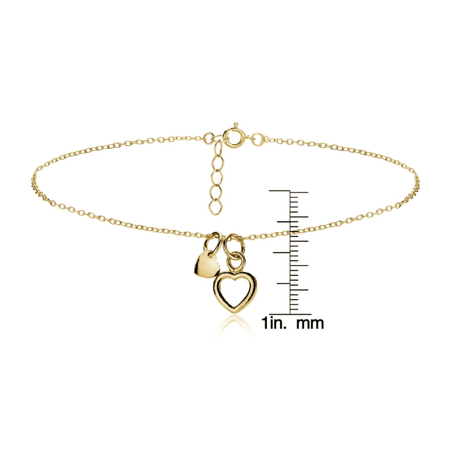Gold Tone over Sterling Silver Double Heart Chain Anklet
