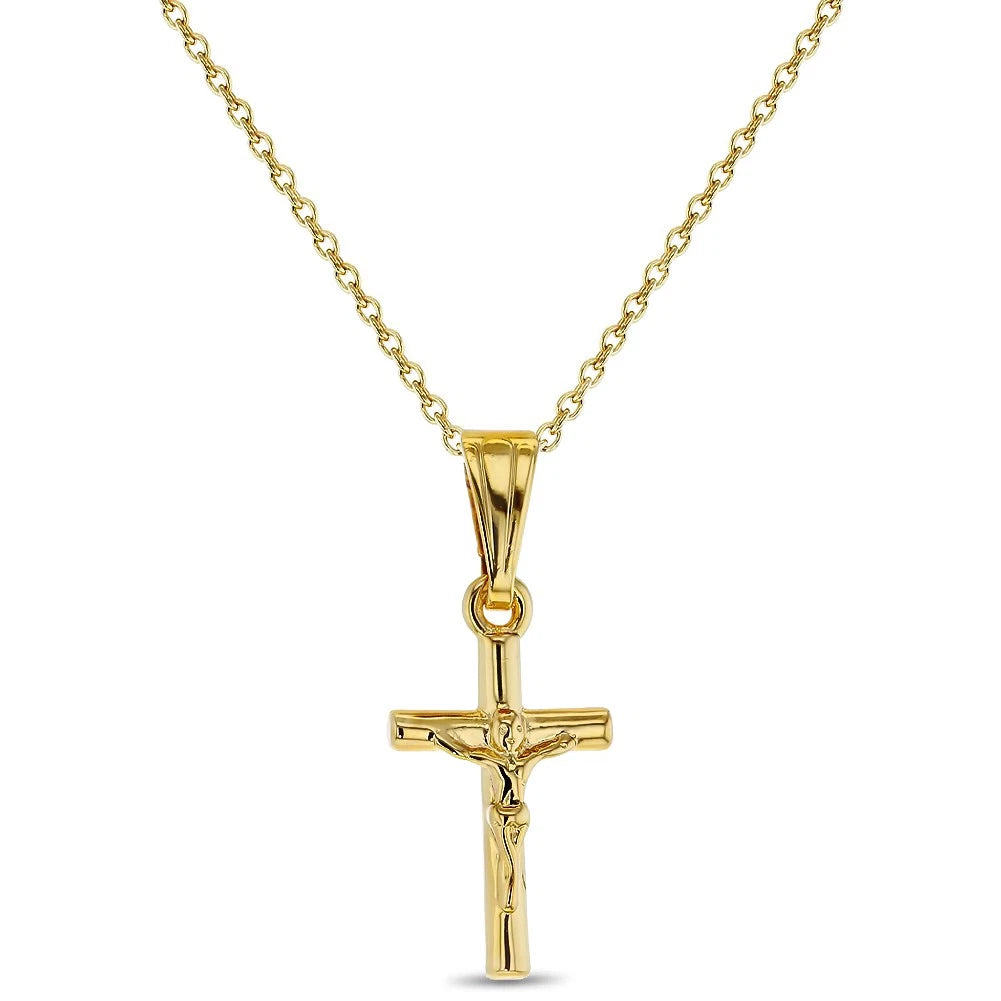 Kids' Gold-Plated Crucifix Cross Pendant Necklace (16")