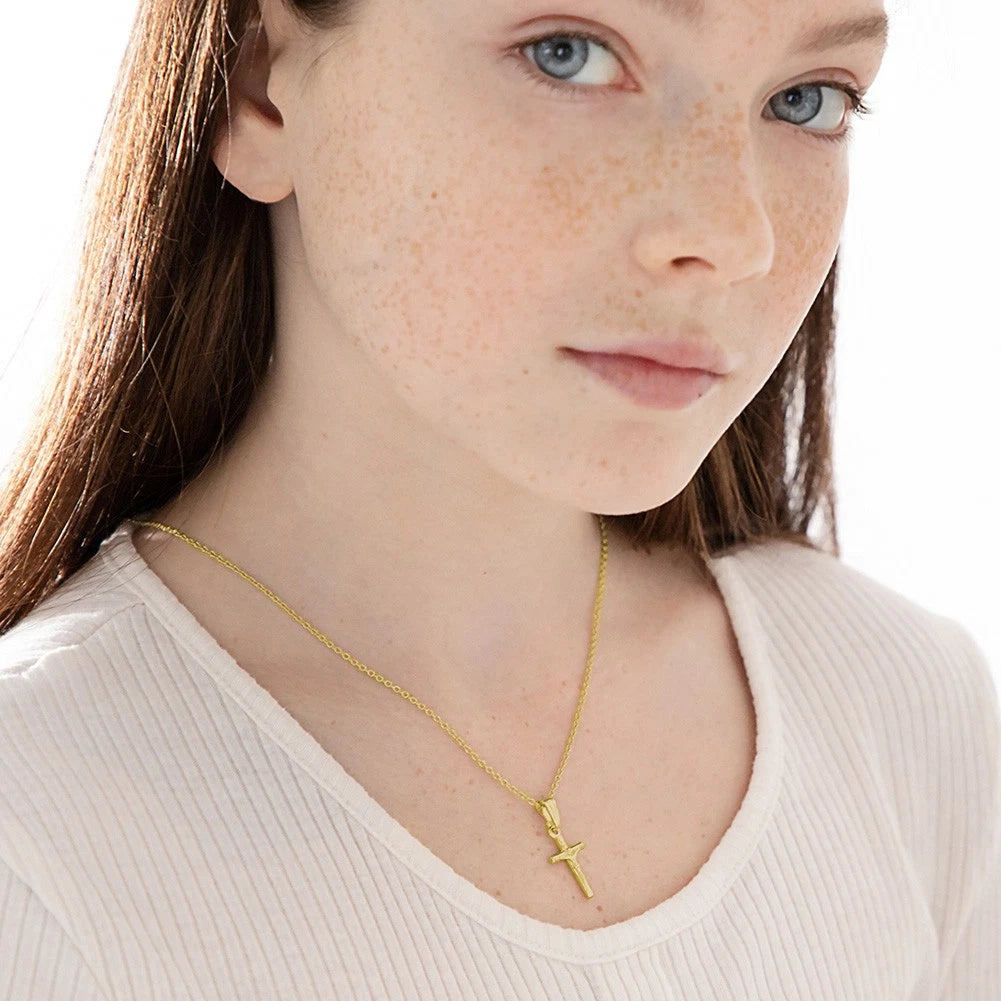 Kids' Gold-Plated Crucifix Cross Pendant Necklace (16")