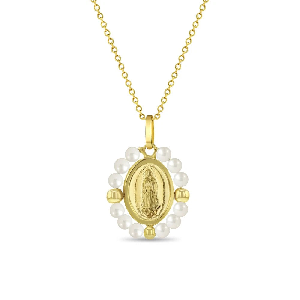 14K Gold Our Lady of Guadalupe Pendant Necklace for Kids