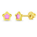 14K Gold Pink Enamel Star Screw-Back Stud Earrings