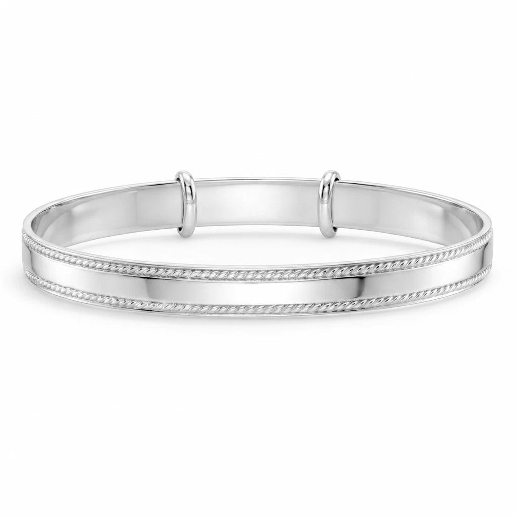 Sterling Silver CZ Heart Adjustable Bangle Bracelet for Girls