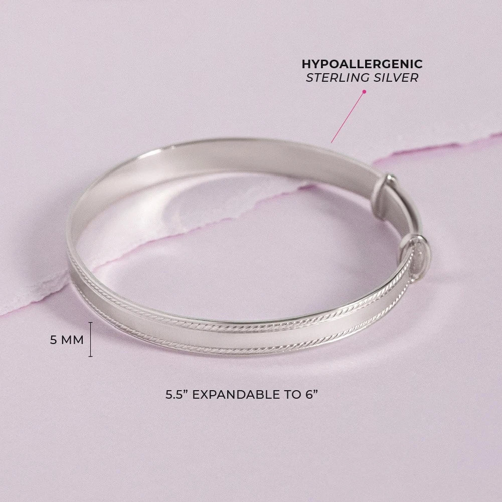 Sterling Silver CZ Heart Adjustable Bangle Bracelet for Girls