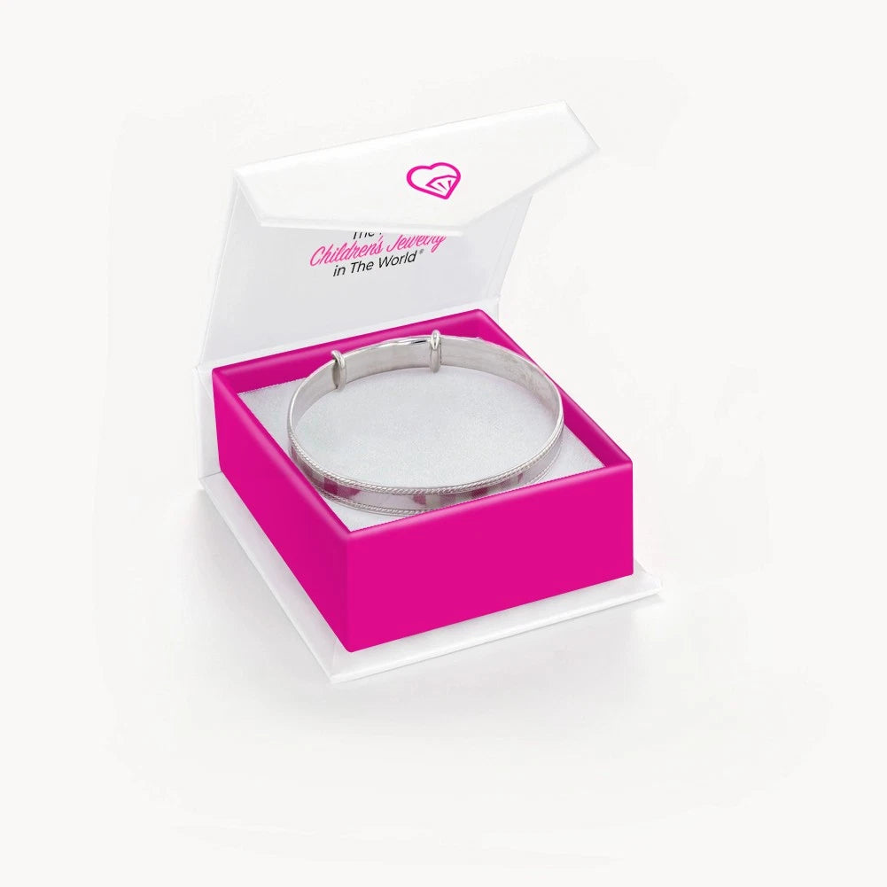 Sterling Silver CZ Heart Adjustable Bangle Bracelet for Girls