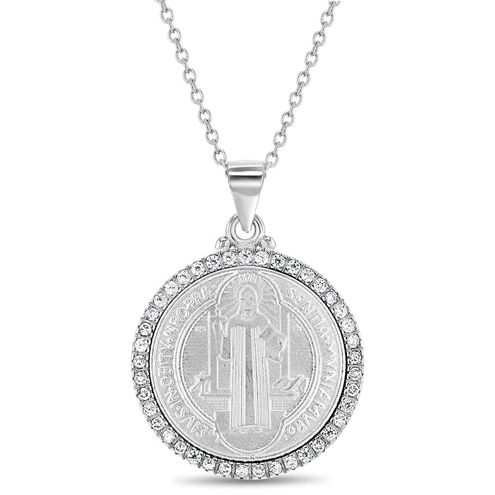 Sterling Silver Saint Benedict Medallion Necklace (18")